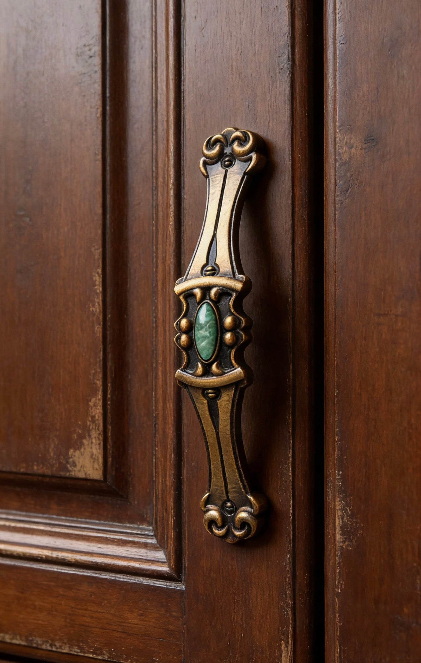 Victorian Green Resin Cabinet Pulls - Antique Brass Drawer Handles - LynnsHardware