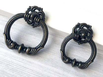 Vintage Style Ring Drawer Pull, Pendant Cabinet Knob, Antique Bronze, Rustic Hardware