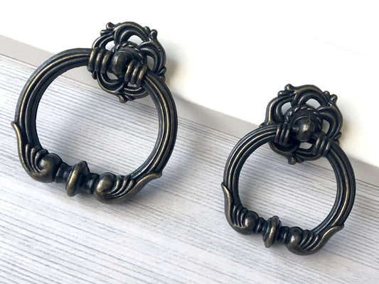 Vintage Style Ring Drawer Pull, Pendant Cabinet Knob, Antique Bronze, Rustic Hardware