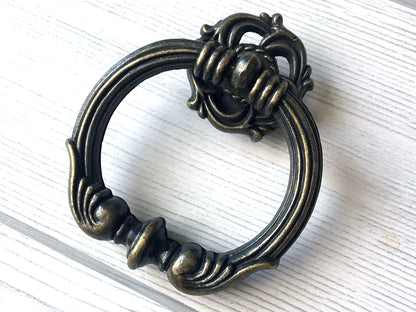 Vintage Style Ring Drawer Pull, Pendant Cabinet Knob, Antique Bronze, Rustic Hardware