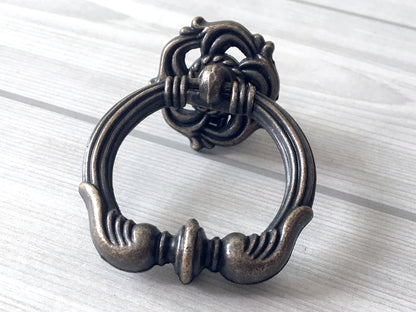 Vintage Style Ring Drawer Pull, Pendant Cabinet Knob, Antique Bronze, Rustic Hardware