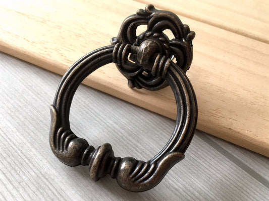 Vintage Style Ring Drawer Pull, Pendant Cabinet Knob, Antique Bronze, Rustic Hardware