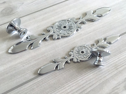 Polished Chrome Drawer Knob with Back Plate, Cabinet Door Pulls, Kitchen Hardware
