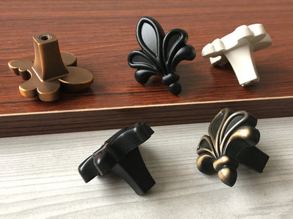 Fleur De Lis Cabinet Pulls, Vintage Style Drawer Knobs, Bronze Black White Gold Brass