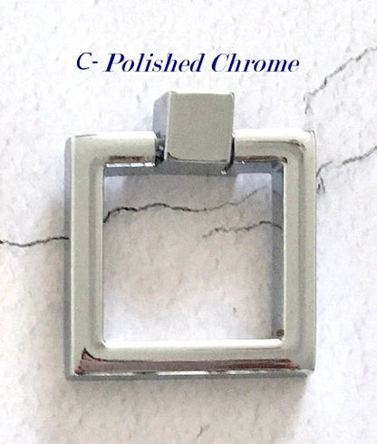 Square & Ring Drop Cabinet Pulls, Gold, Nickel, Bronze, Black