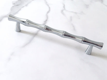 Bamboo Cabinet Pulls and Drawer Knobs, Polished Chrome Silver, Modern Kitchen Hardware