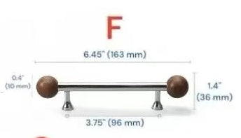 Walnut & Brass Chrome Cabinet Drawer Pull, Modern Japandi Kitchen Hardware
