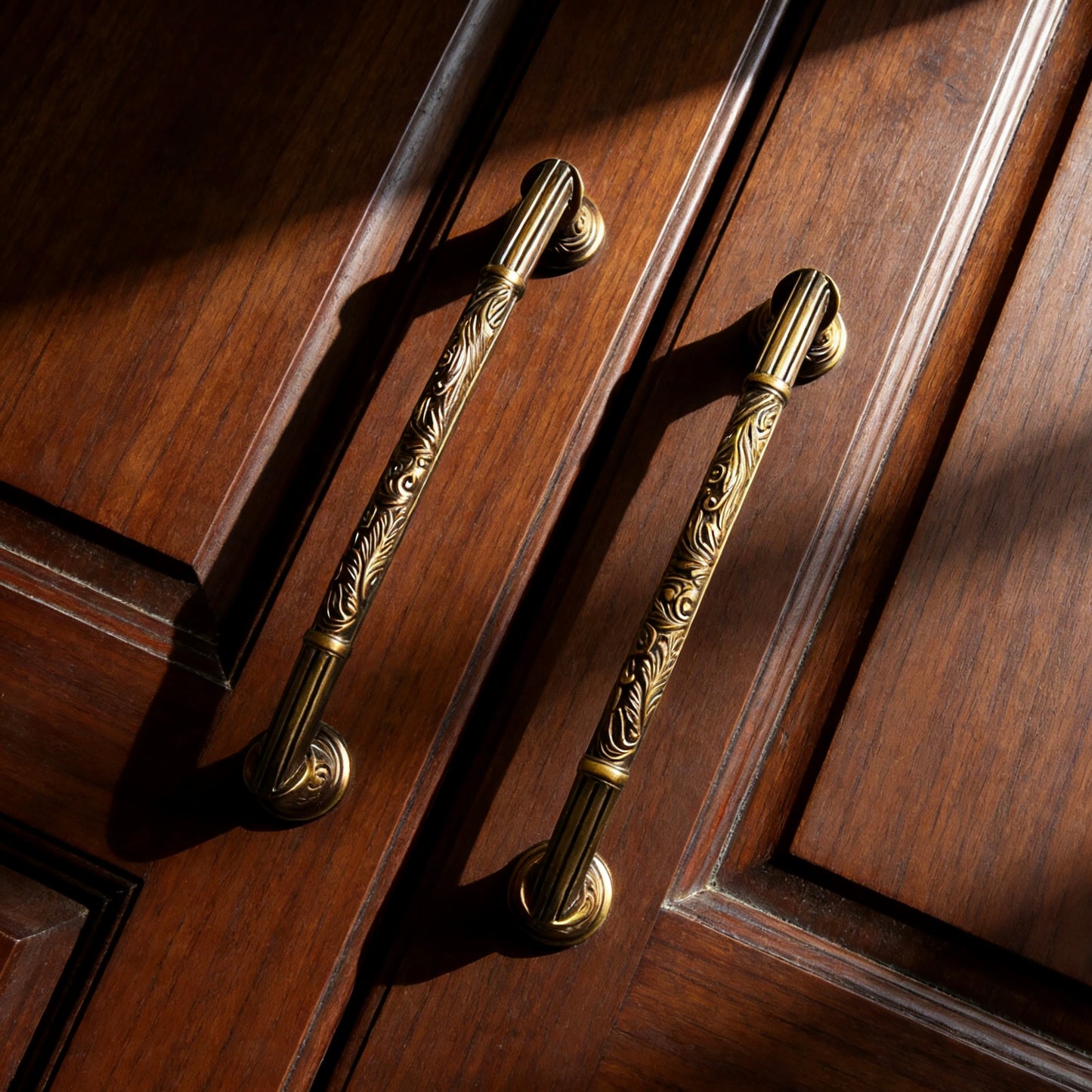 Antique Copper Dresser Pull Handle with Embossed Victorian Patterns - LynnsHardware