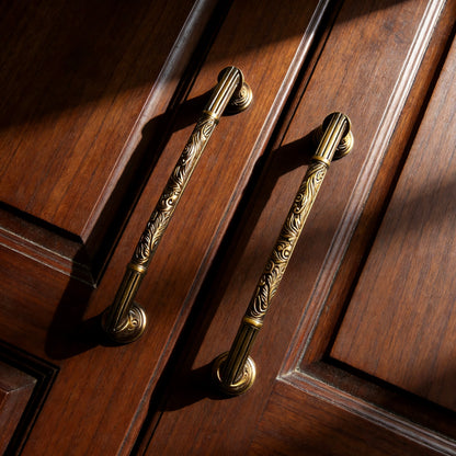 Antique Copper Dresser Pull Handle with Embossed Victorian Patterns - LynnsHardware