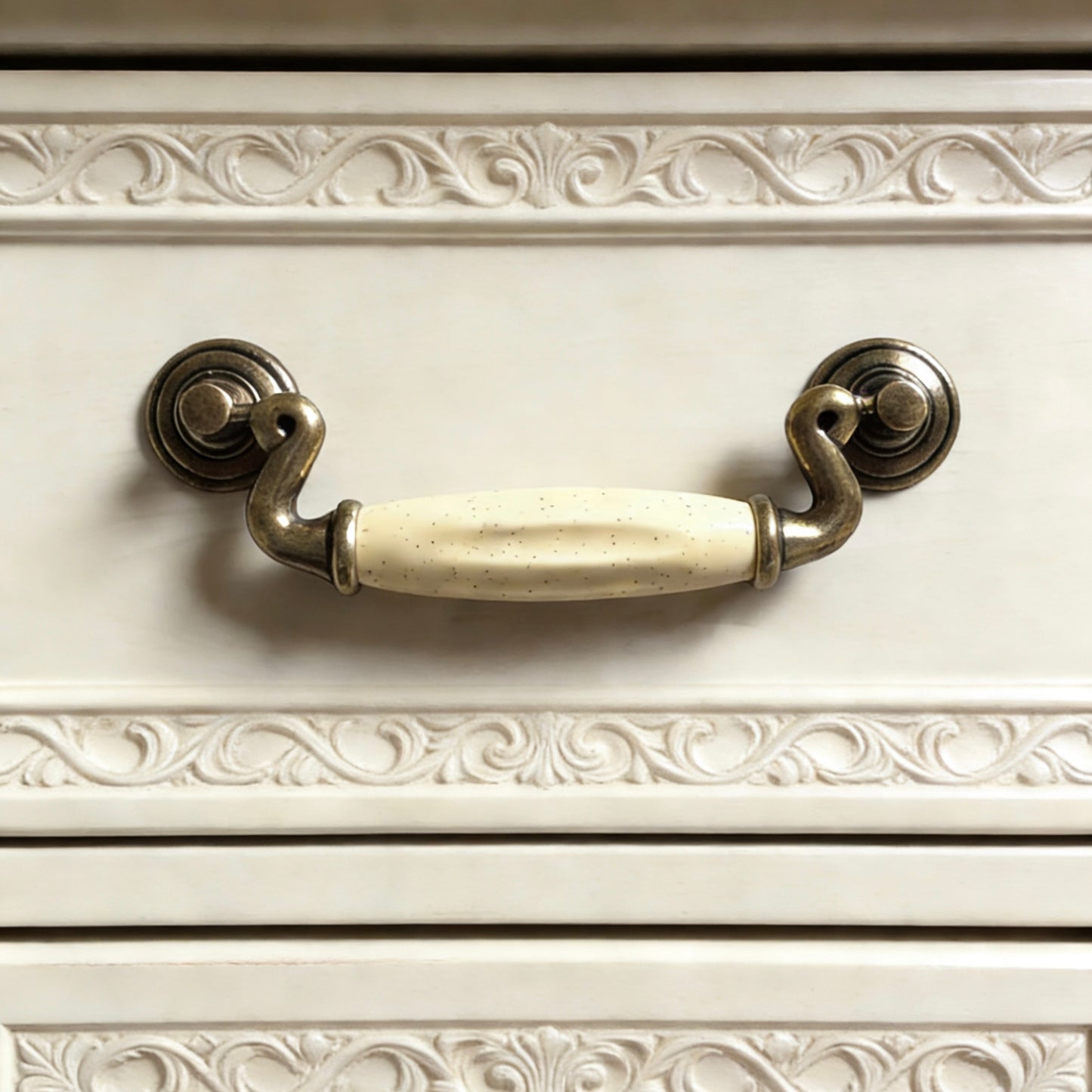 4.5" Centers Ceramic Antique Bronze Drop Bail Drawer Pull & Round Knob - LynnsHardware