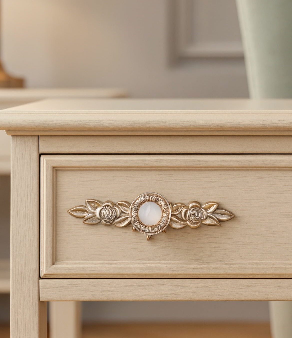 White Resin Drawer Knobs with Antique Silver Backplate - Shabby Chic - LynnsHardware