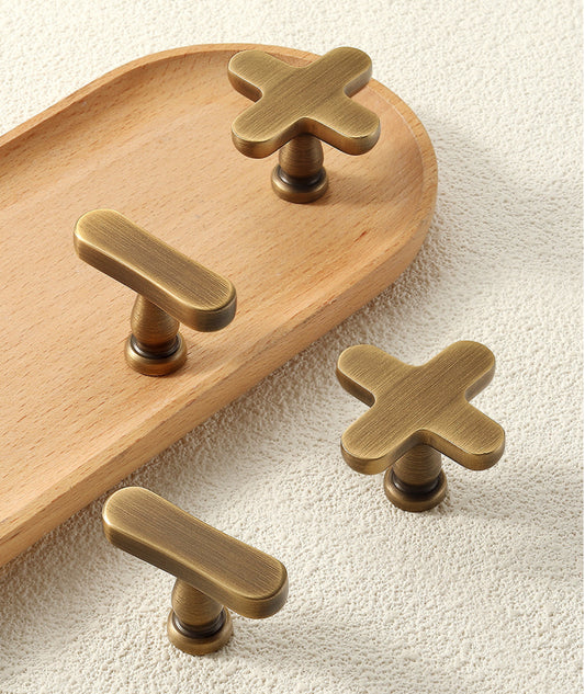Plus Minus Symbol Cabinet Knobs, Solid Brass, Modern Kitchen Hardware