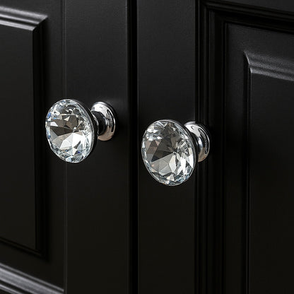Glass Dresser Pull, Crystal Drawer Knob, Kitchen Cabinet Hardware, Clear Silver