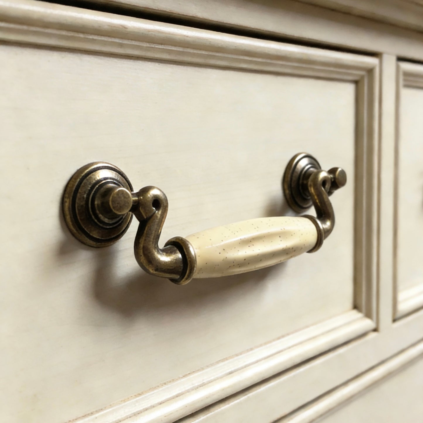 4.5" Centers Ceramic Antique Bronze Drop Bail Drawer Pull & Round Knob - LynnsHardware