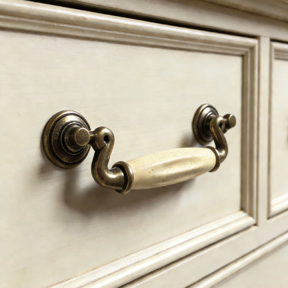 4.5" Centers Ceramic Antique Bronze Drop Bail Drawer Pull & Round Knob - LynnsHardware