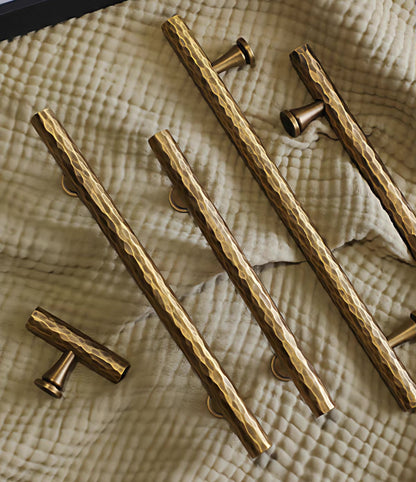 Contemporary hammered aged bronze kitchen bar handles with 96 mm, 128 mm, 160 mm, 224 mm and 320 mm hole spacing 