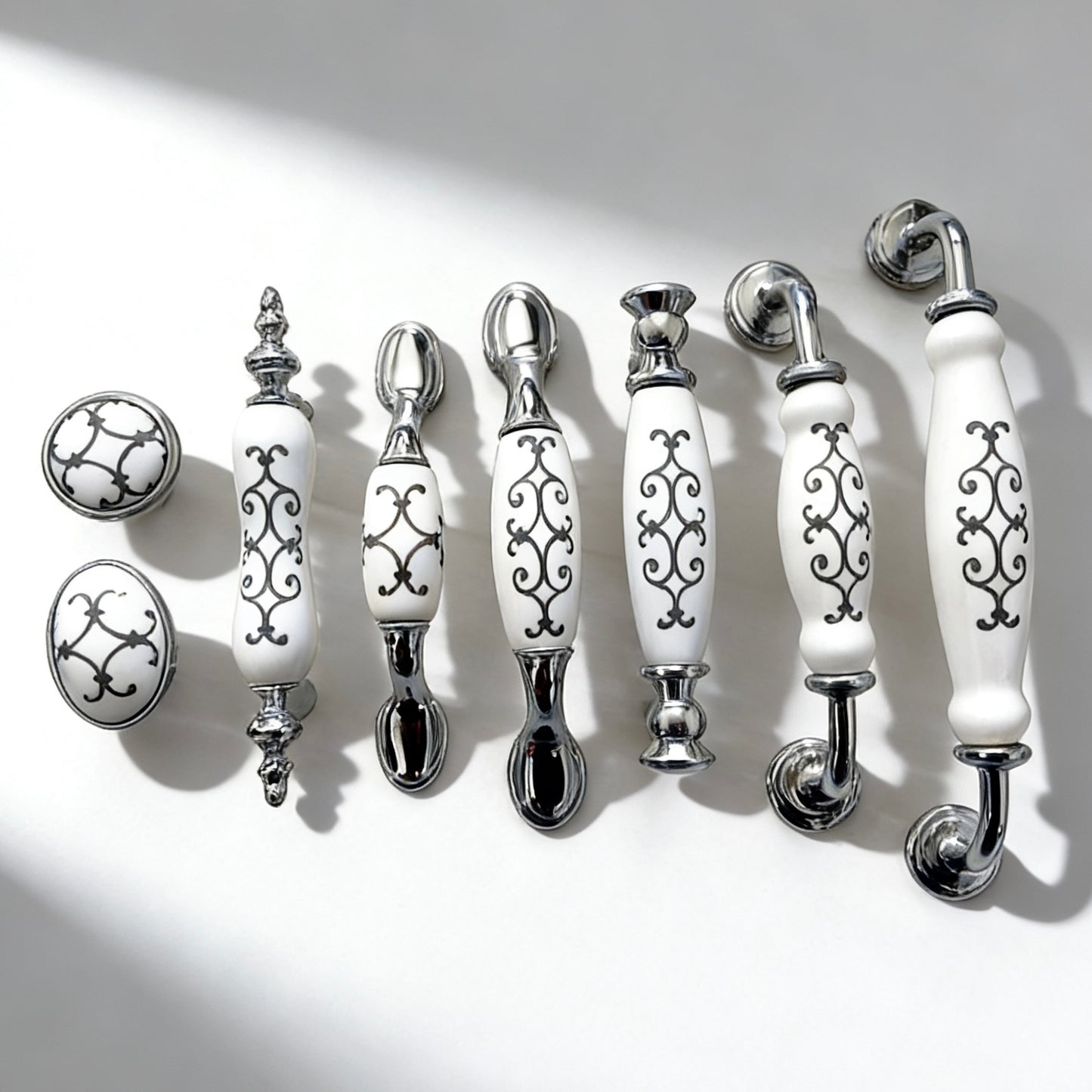 Porcelain Chrome Cabinet Pulls & Knobs - 76 96 128 160 mm - LynnsHardware