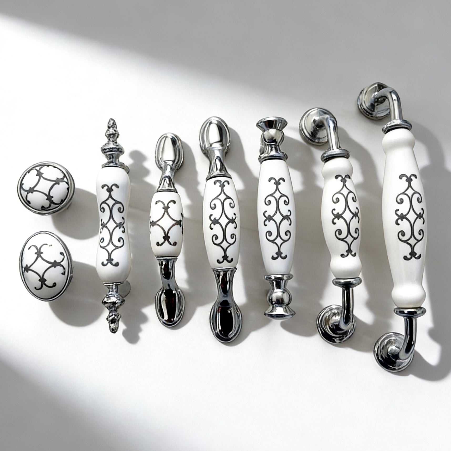 Porcelain Chrome Cabinet Pulls & Knobs - 76 96 128 160 mm - LynnsHardware
