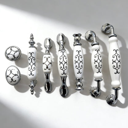 Porcelain Chrome Cabinet Pulls & Knobs - 76 96 128 160 mm - LynnsHardware