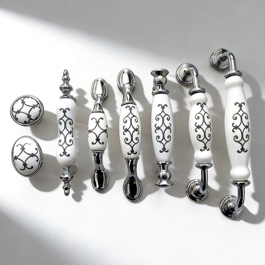 Porcelain Chrome Cabinet Pulls & Knobs - 76 96 128 160 mm - LynnsHardware