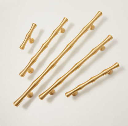 Asian inspired gold brass bamboo shaped drawer handles