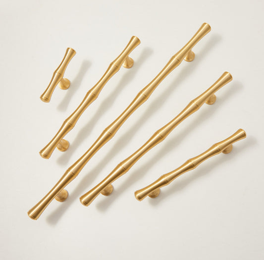 Asian inspired gold brass bamboo shaped drawer handles
