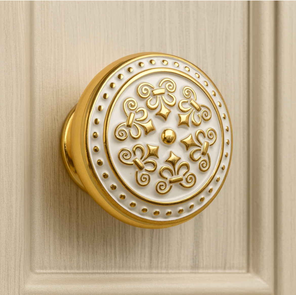 Shabby Chic Drawer Knob, Gold White Cabinet Door Pull, Decorative Kitchen Hardware