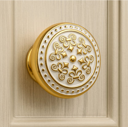 Shabby Chic Drawer Knob, Gold White Cabinet Door Pull, Decorative Kitchen Hardware