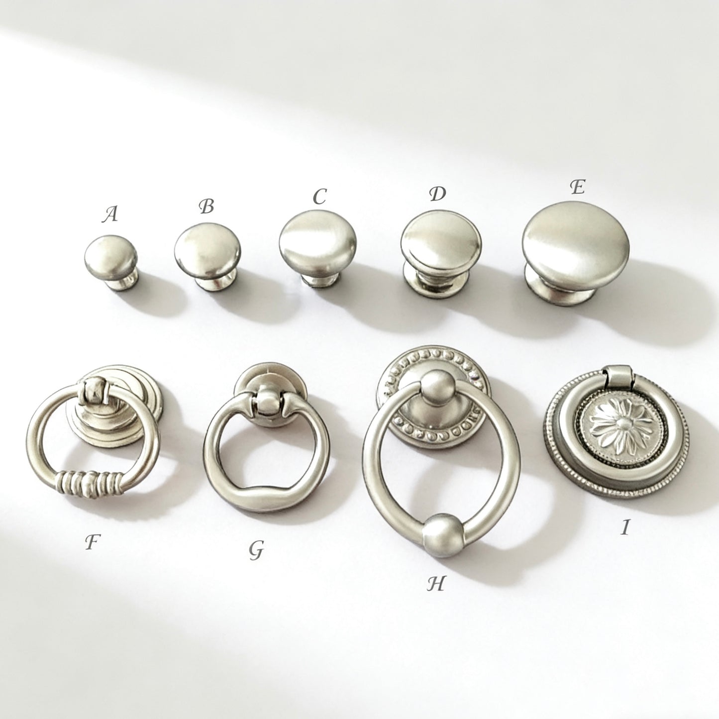 Nickel Cabinet Knobs & Drop Ring Drawer Pulls - LynnsHardware