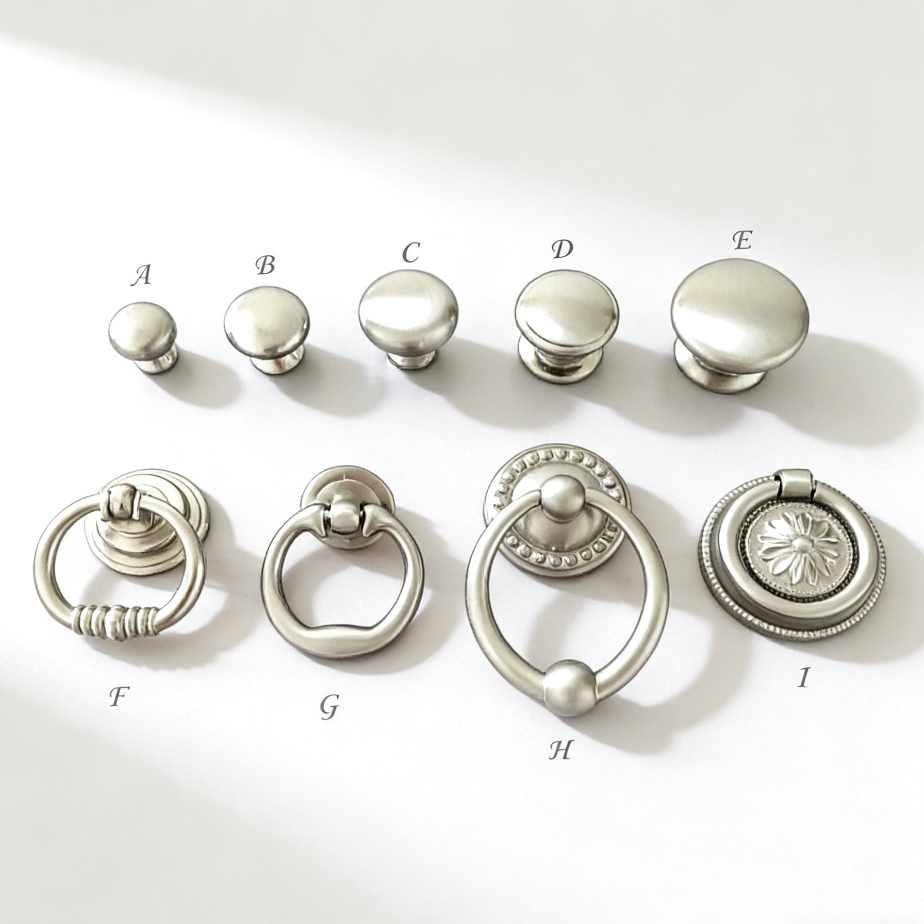 Nickel Cabinet Knobs & Drop Ring Drawer Pulls - LynnsHardware