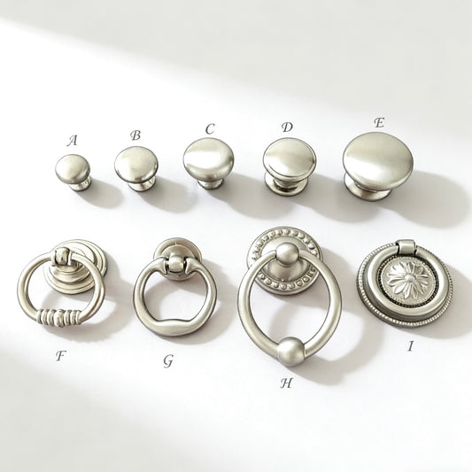 Nickel Cabinet Knobs & Drop Ring Drawer Pulls - LynnsHardware