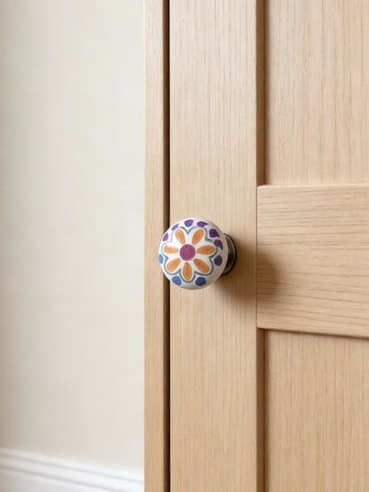 Colorful Ceramic Drawer Knobs - Flower & Bird Porcelain Cabinet Pulls - LynnsHardware
