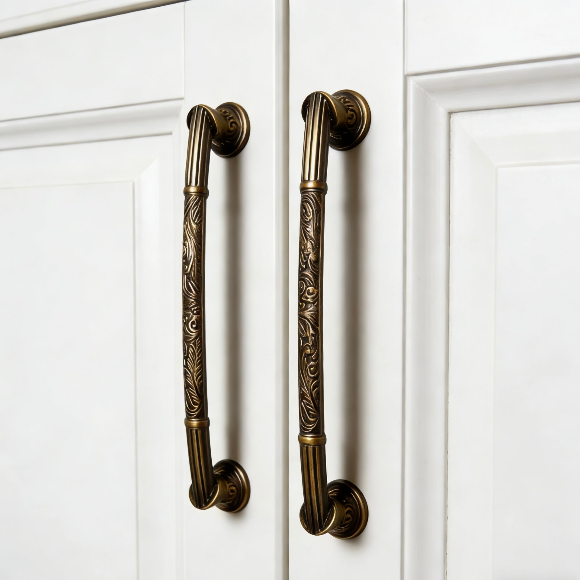 Antique Copper Dresser Pull Handle with Embossed Victorian Patterns - LynnsHardware