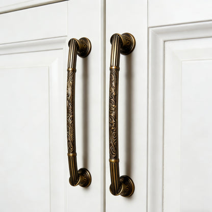 Antique Copper Dresser Pull Handle with Embossed Victorian Patterns - LynnsHardware