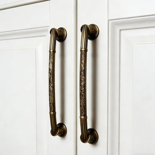 Antique Copper Dresser Pull Handle with Embossed Victorian Patterns - LynnsHardware