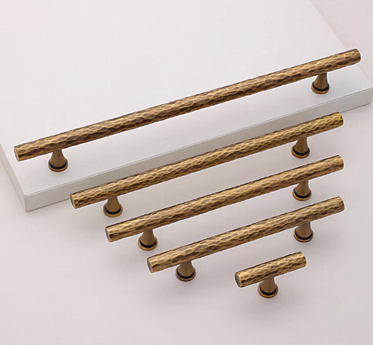 Modern hammered aged bronze kitchen bar handles with 96 mm, 128 mm, 160 mm, 224 mm and 320 mm hole spacing 