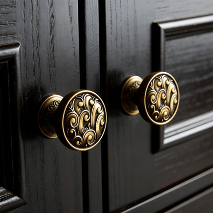 Antique Copper Dresser Pull Handle with Embossed Victorian Patterns - LynnsHardware
