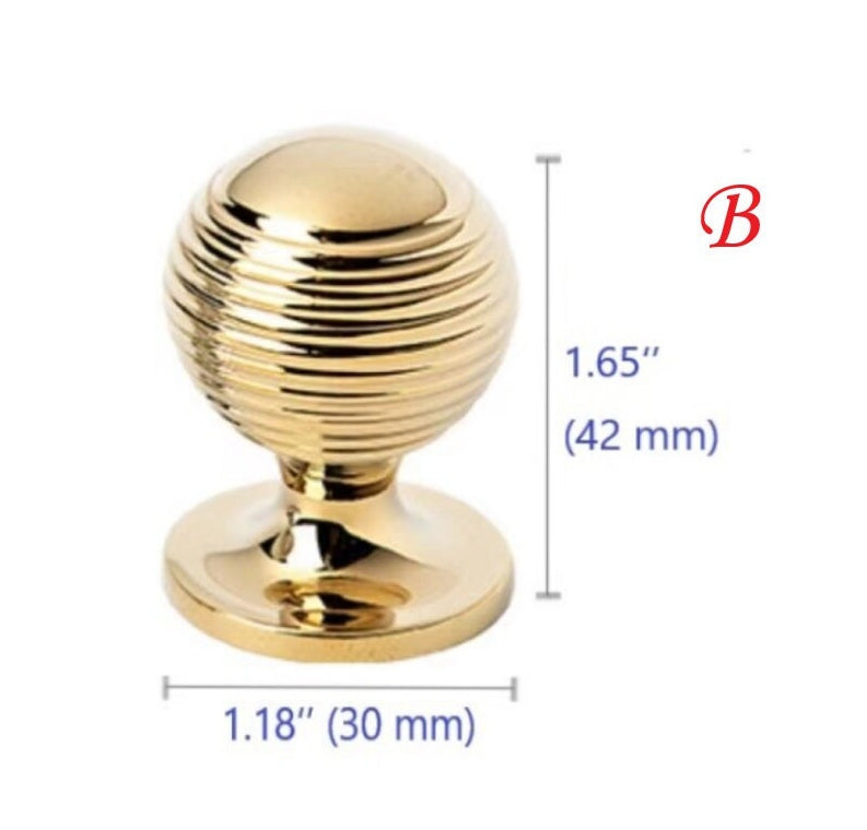 Beehive Brass Cabinet Pulls and Knobs, Polished Gold and Chrome, Luxurious
