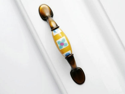 Colorful Porcelain Drawer Pulls, 3" 3.75" Centers, 4 Designs