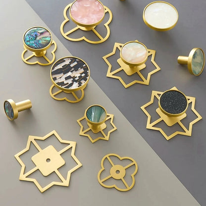 Solid Brass Brushed Gold Backplates for Dresser Drawer Pull Knobs, Clover, Octagon