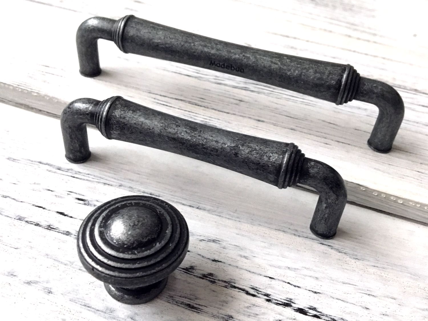 Antique Pewter Cabinet Drawer Pulls and knobs  - 3.75" 5" centres