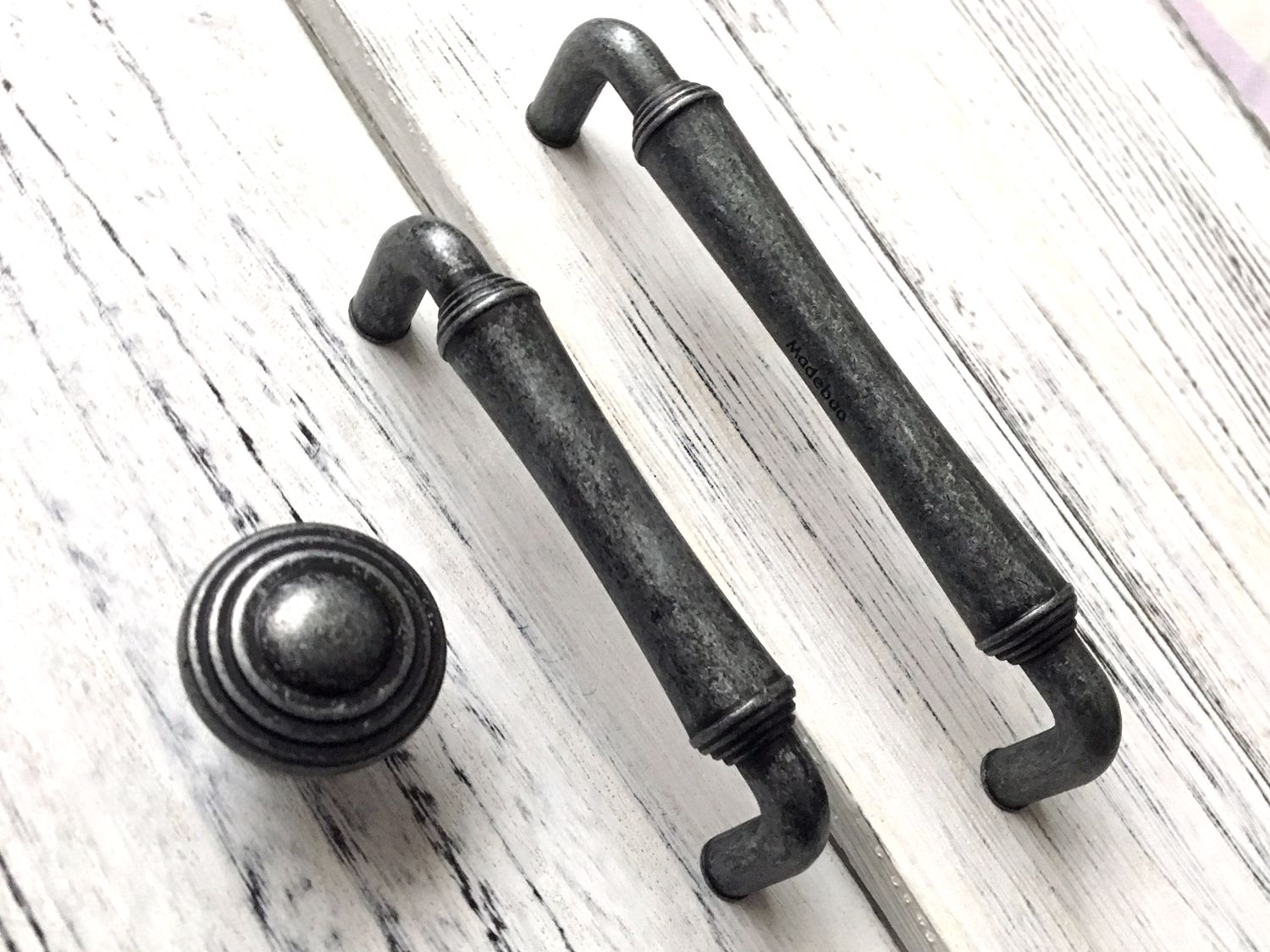 Antique Pewter Cabinet Drawer Pulls and knobs  - 3.75" 5" centres