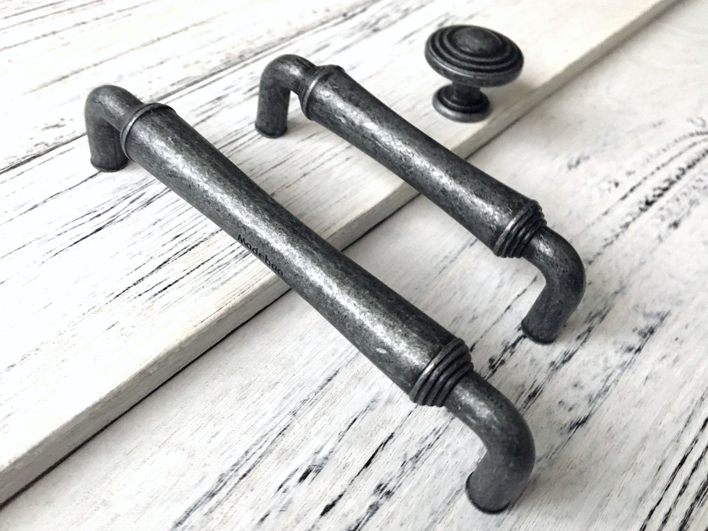 Industrial Antique Pewter Cabinet Drawer Pulls and knobs  - 3.75" 5" centres