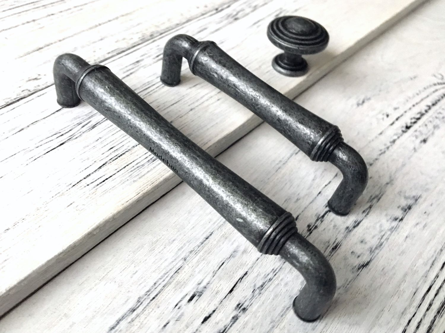 Industrial Antique Pewter Cabinet Drawer Pulls and knobs  - 3.75" 5" centres