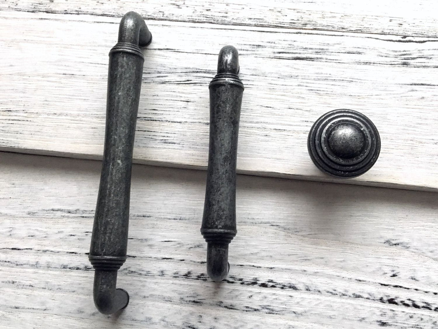 Antique Pewter Cabinet Drawer Pulls and knobs  - 3.75" 5" centres, industrial style 