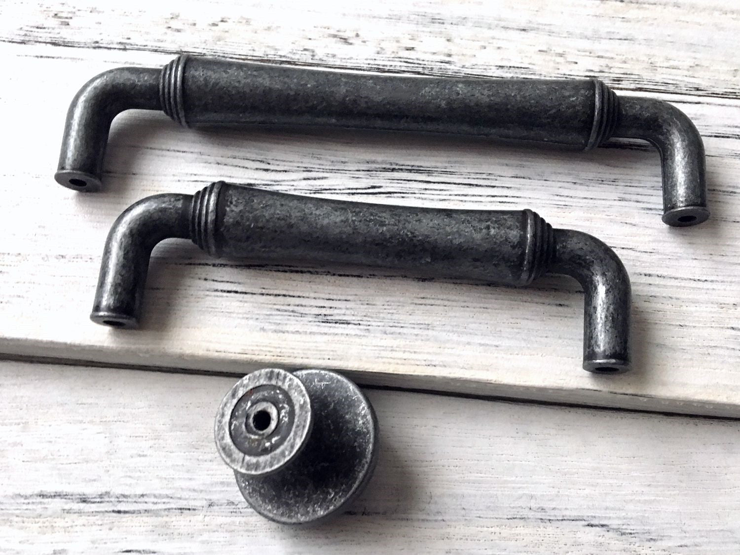 Antique Pewter Cabinet Drawer Pulls and knobs  - 3.75" 5" centres