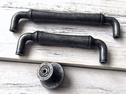 Antique Pewter Cabinet Drawer Pulls and knobs  - 3.75" 5" centres