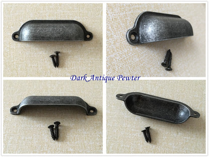 Cabinet Cup Pull Handle, 3.5" Center to Center, Front Screws, Multi Finishes