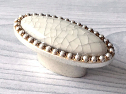 Crackle Ceramic & Antique Silver Wardrobe Pull & Knob - 64 96 128 mm