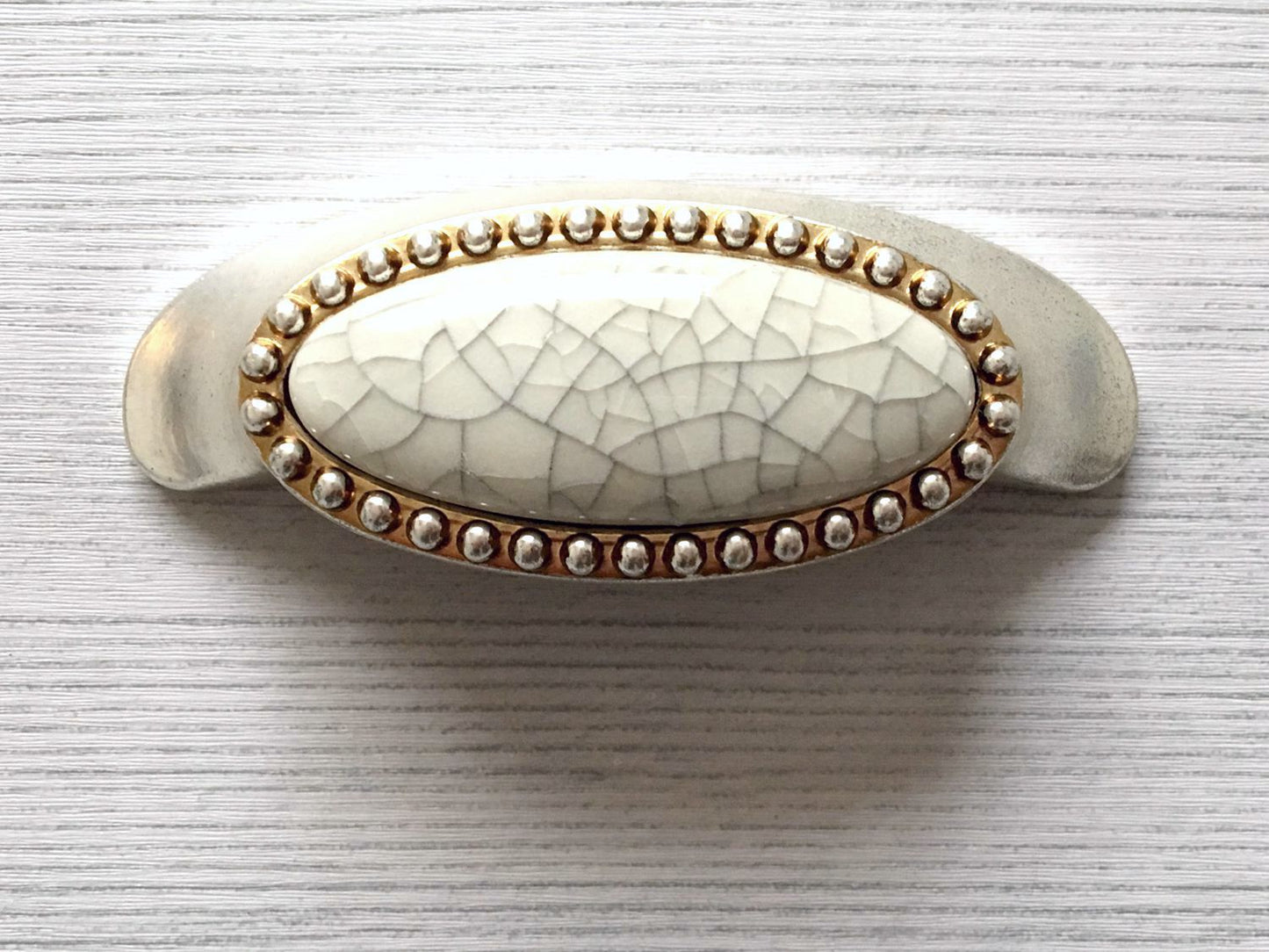 Crackle Ceramic & Antique Silver Wardrobe Pull & Knob - 64 96 128 mm